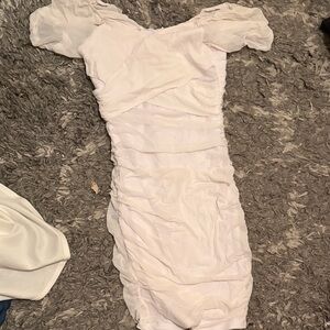 Chic White Ruched Mini Dress